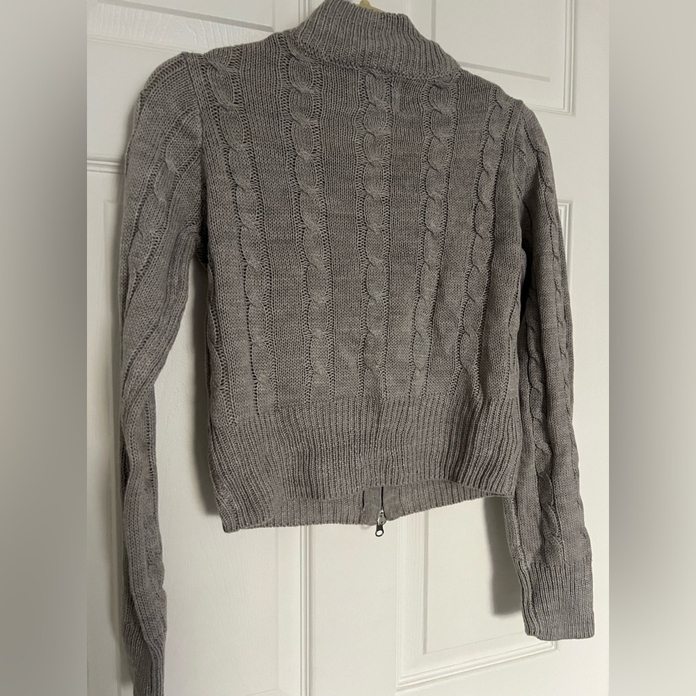 ‼️NWT: Pink Rose Heather Grey Zip Cable Knit Sweater - S - Picture 5 of 5